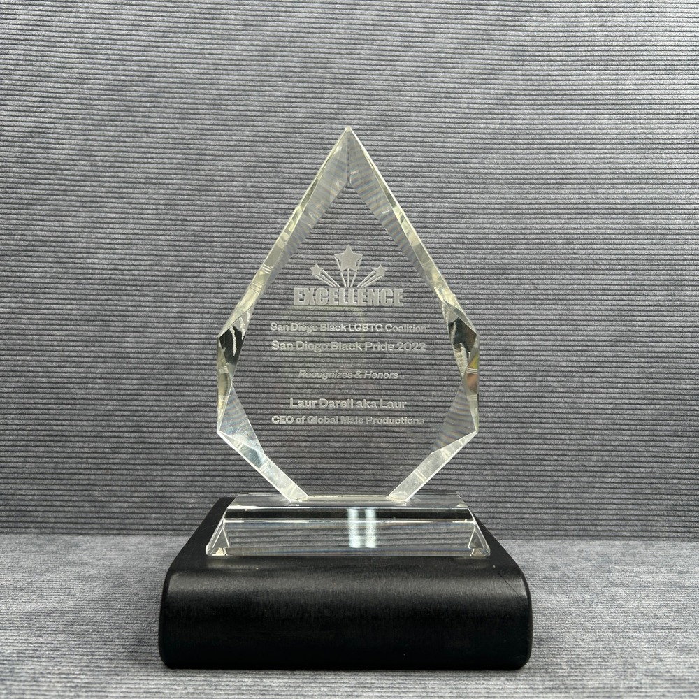 San Diego Black Pride 2022 Excellence Crystal Award Trophy Faceted Flame Clear